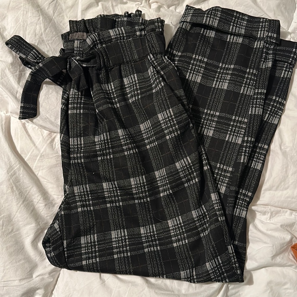 Black plaid long dress pant